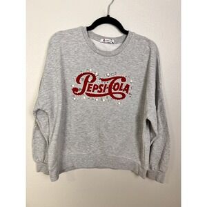 Womens‎ Gray Sweatshirt Pepsi Size Large Beaded Gems Long Sleeve